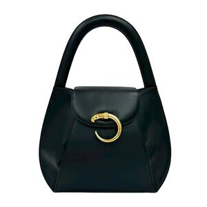 CARTIER Panther Line Leather Handbag Mini Tote Bag Black 27502